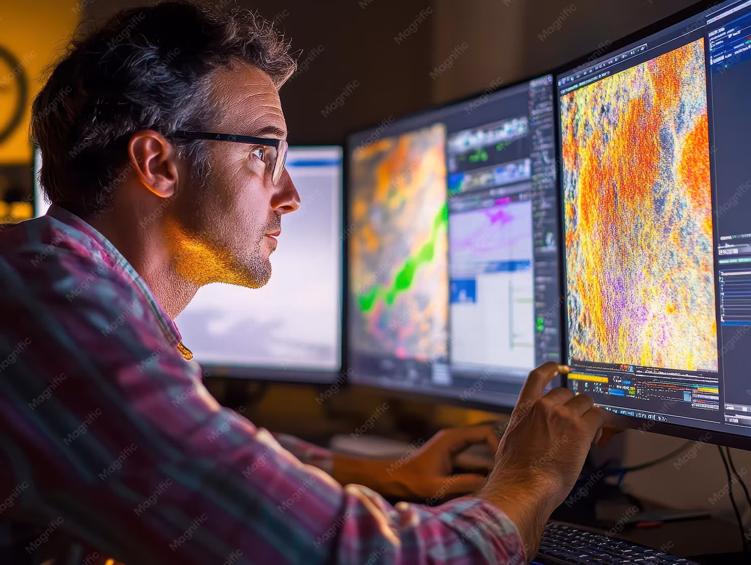 Geophysicist monitoring seismic activity in real time